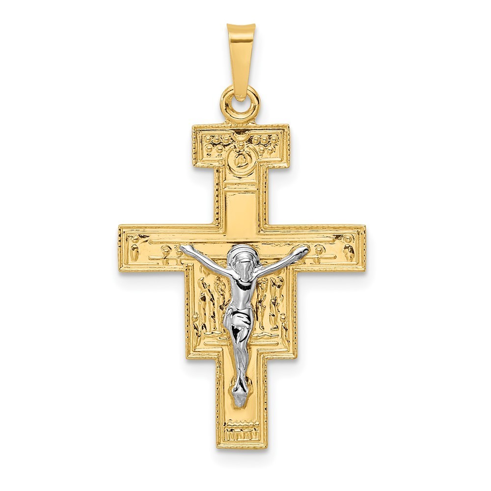 Million Charms 14k Gold TwoTone Solid Crucifix Necklace Charm Pendant